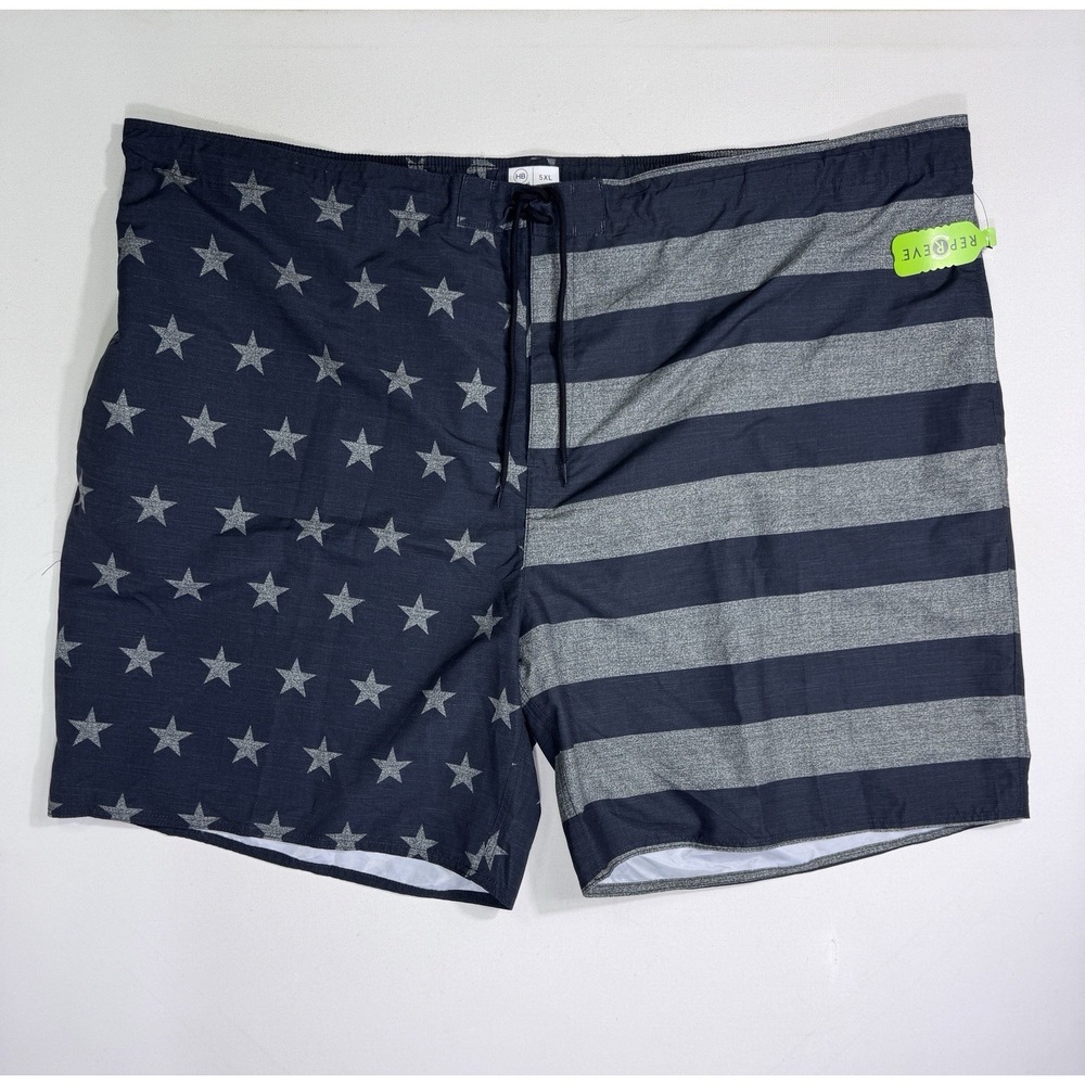 Harbor Bay Swim Trunks Men's 5XL Unlined Drawstring NWT USA Flag Grey Summer